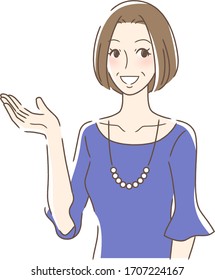 Illustration of a woman smiling and holding out her palm