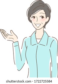 Illustration of a woman smiling and holding out her palm