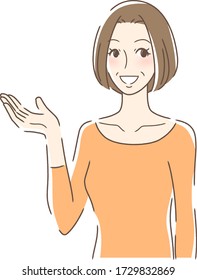 Illustration of a woman smiling and holding out her palm