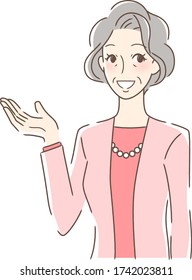 Illustration of a woman smiling and holding out her palm