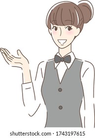 Illustration of a woman smiling and holding out her palm