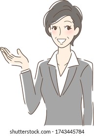 Illustration of a woman smiling and holding out her palm