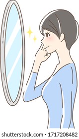 Illustration of a woman smiling and looking into the mirror