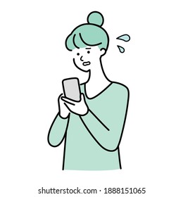 Illustration of a woman smiling looking at a smartphone