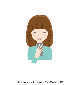 Illustration of a woman smiling with a smartphone