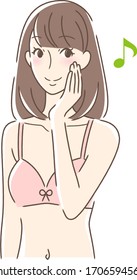 Illustration of a woman smiling and touching her cheek