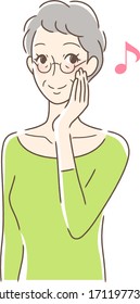 Illustration of a woman smiling and touching her cheek