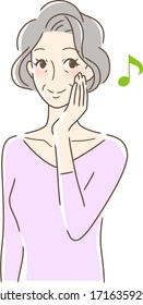 Illustration of a woman smiling and touching her cheek