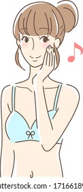 Illustration of a woman smiling and touching her cheek