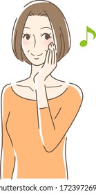 Illustration of a woman smiling and touching her cheek