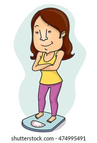 Illustration of a Woman Smiling While Taking Her Weight