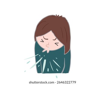 Ilustração de uma mulher espirrando e sofrendo