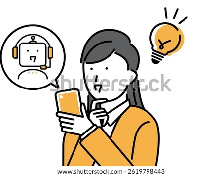 Illustration of a woman solving a problem using conversational AI on a smartphone