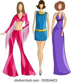 Illustration of Woman Sporting Popular Fashion Styles in the 70s