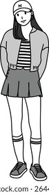 Illustration of a woman in sports dress with a skirt, a girl drawng, a nice lady, a cartoon drawing