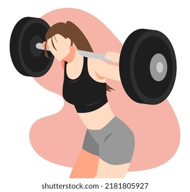 illustration of woman in sportswear doing weight lifting. lifting weights. suitable for the theme of the gym, sports, fitness, health, beauty, etc. flat vector