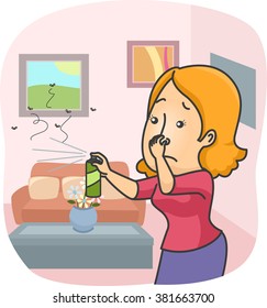Illustration of a Woman Spraying Insecticide All Over Her Home