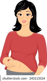 Illustration of a Woman Squeezing the Flab on Her Belly