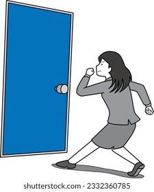Illustration of a woman standing in front of a door