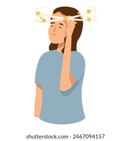 Illustration of a woman with stars circling around her head, symbolizing disorientation or dizziness