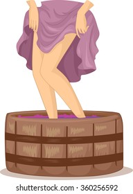 Illustration Of A Woman Stomping On Grapes Used For Making Wines