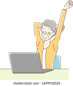 Illustration of a woman stretching in front of a computer