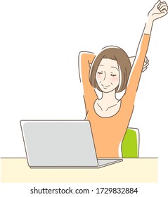 Illustration of a woman stretching in front of a computer