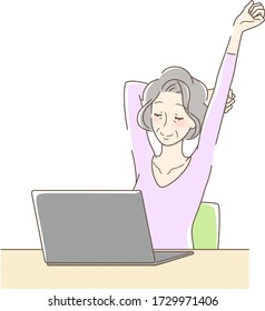 Illustration of a woman stretching in front of a computer
