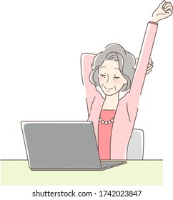 Illustration of a woman stretching in front of a computer