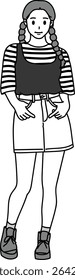 Illustration of a woman in stripes with a skirt, a girl drawing, a nice lady, a cartoon drawing