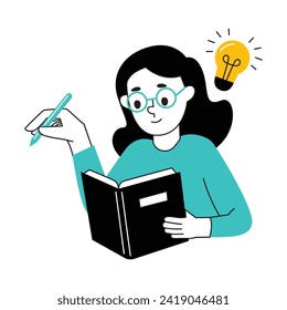 Illustration of a woman studying and getting ideas