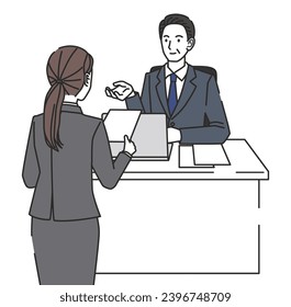 Ilustración de la mujer que presenta documentos