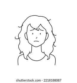 Ilustración de una mujer que padece de cabello frágil (fondo blanco, vector, recorte)