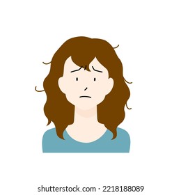 Illustration of a woman suffering from frizzy hair (white background, vector, clipping)