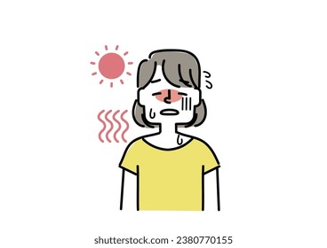 Illustration of a woman suffering from heatstroke due to the heat