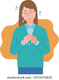 Illustration of a woman suffering from hyperhidrosis