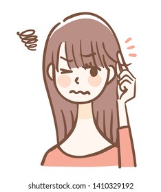 Illustration of a woman suffering from long bangs