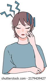 Illustration of a woman suffering from a throbbing and aching headache