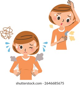 Illustration of a woman suffering from underarm sweat and odor