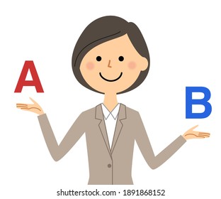 Illustration of a woman in a suit to compare.