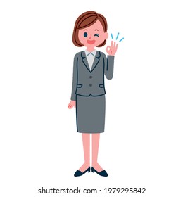 Illustration of a woman in a suit doing an OK pose