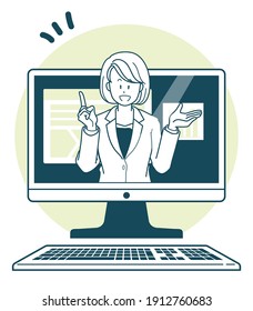 Illustration of a woman in a suit explaining something online