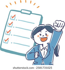 Illustration of a woman in a suit full of task management and motivation