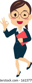 Illustration of a woman in a suit giveing OK sign