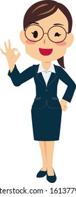 Illustration of a woman in a suit giveing OK sign