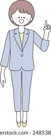 Illustration of a woman in a suit giving directions with a smile