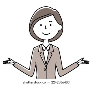 It is an illustration of a woman in a suit with her arms open.