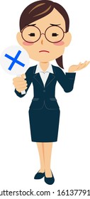 Illustration of a woman in a suit holding an incorrect plate