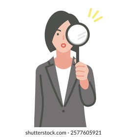 Illustration of a woman in a suit holding a magnifying glass