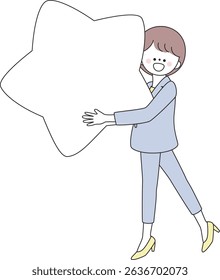 Illustration of a woman in a suit holding a star-shaped frame